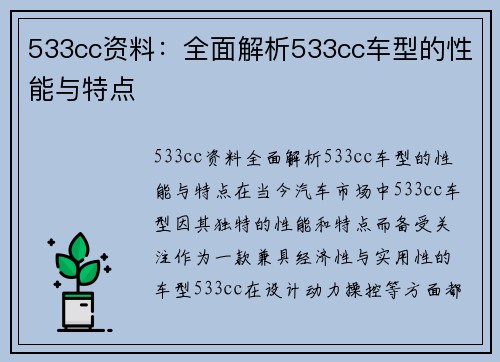 533cc资料：全面解析533cc车型的性能与特点